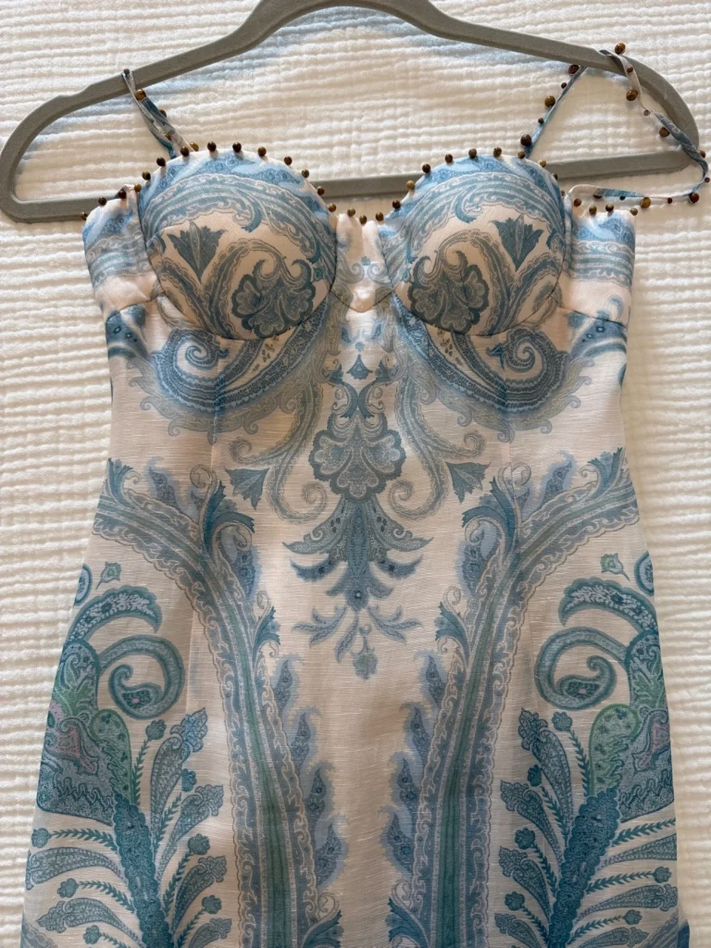 Zimmermann Illuminate Gown Cream and Teal Paisley Spaghetti-Strap Midi Dress - Picture 9 of 16